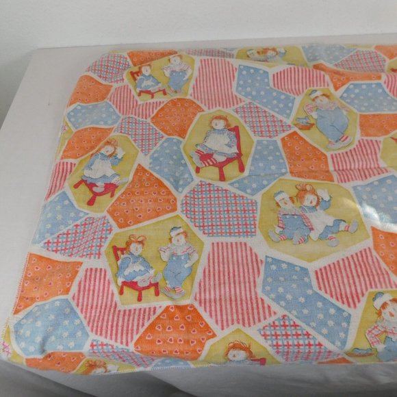 Raggedy Ann and Andy Dolls Infant Baby Cotton Receiving Blanket Vintage Faded - Picture 5 of 8